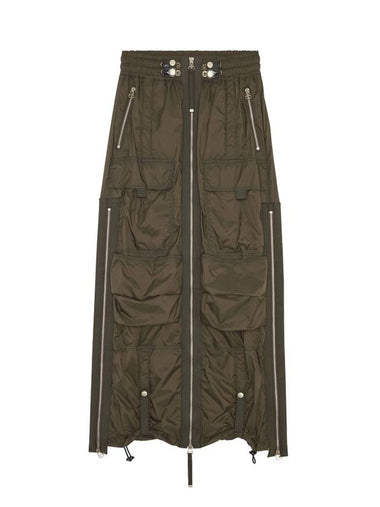 Women's O-Crep High Rise Stud Trim Logo Embroidery H Line Skirt Green - DIESEL - BALAAN 1