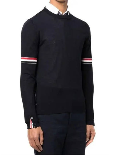 Merino Striped Crew Neck Knit Top Navy - THOM BROWNE - BALAAN 2