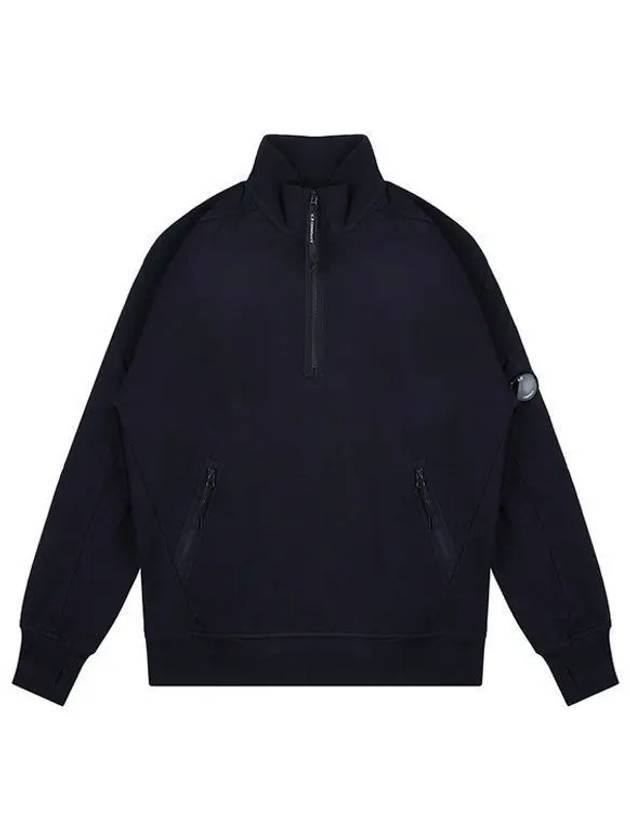 Diagonal Raised Fleece Quarter Zip-Up Sweatshirt Navy - CP COMPANY - BALAAN 2