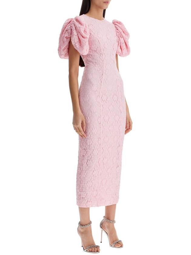 pink floral midi dress with puff sleeves in mixed materials - ROTATE - BALAAN 2