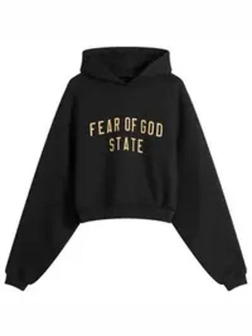 Logo Fleece Crop Hoodie Black - FEAR OF GOD ESSENTIALS - BALAAN 1