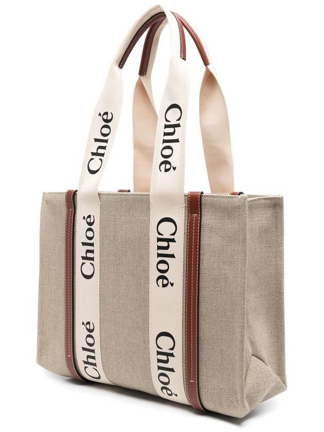 Woody Canvas Medium Tote Bag Brown - CHLOE - BALAAN 4