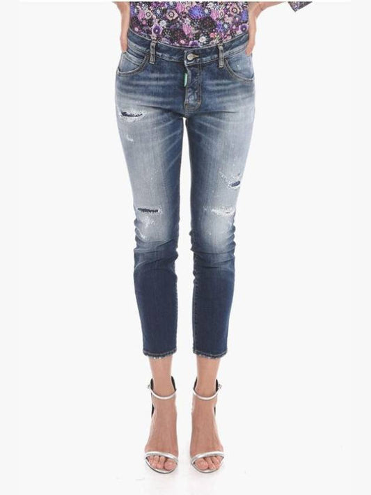 Distressed Effect Straight Jeans Blue - DSQUARED2 - BALAAN 1