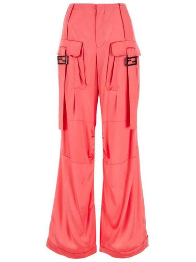 Women's Viscose Shiny Cargo Straight Pants Pink - FENDI - BALAAN 2