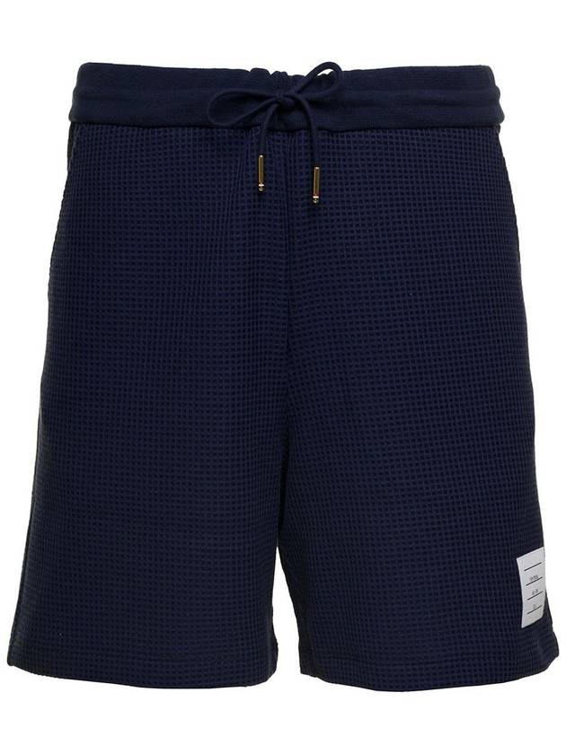 Textured Check Summer Cotton Shorts Navy - THOM BROWNE - BALAAN 3