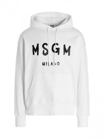 Milano Brushed Logo Cotton Hoodie White - MSGM - BALAAN 1