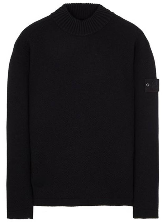 Ghost Piece Mock Neck Virgin Wool Knit Top Black - STONE ISLAND - BALAAN 2