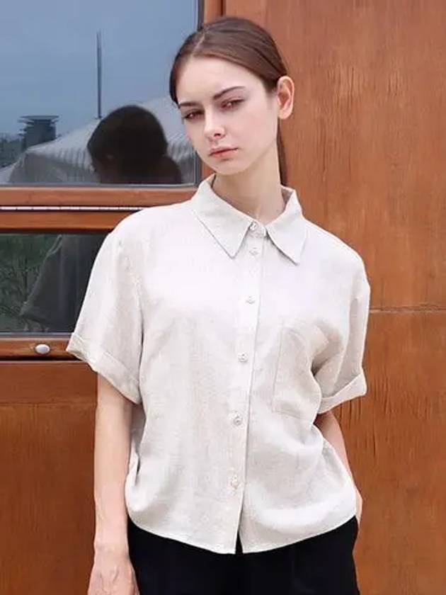 Linen50 Beige Collar ShirtLinen50 Beige Shirt - DAMAGE MNEMONIC - BALAAN 1