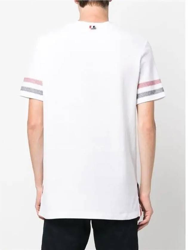 Textured Cotton Stripe Short Sleeve T-Shirt White - THOM BROWNE - BALAAN 5