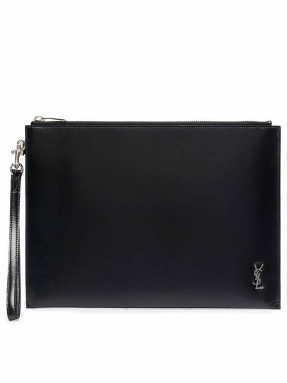 Tiny Monogram Silver Clutch Bag Black - SAINT LAURENT - BALAAN 2