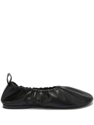 Gathered Detail Leather Ballerina Black - JIL SANDER - BALAAN 1