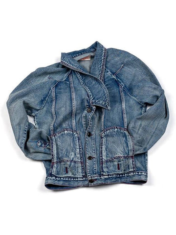 Men's I4SJ02BL Flipped Wave Denim Jacket Denim - IOEDLE - BALAAN 1