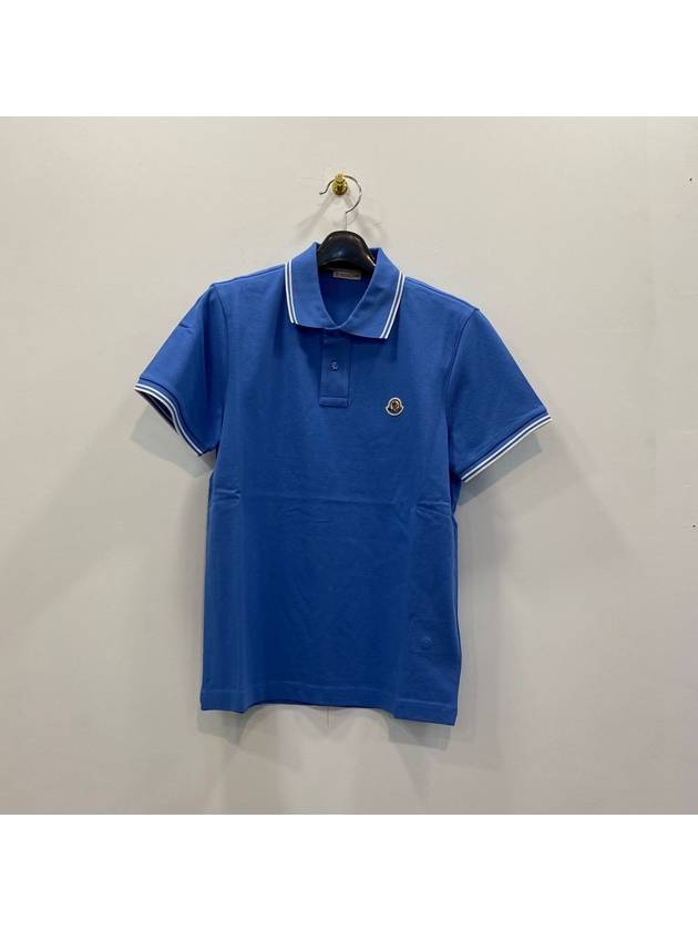 logo patch short sleeve PK shirt blue - MONCLER - BALAAN.