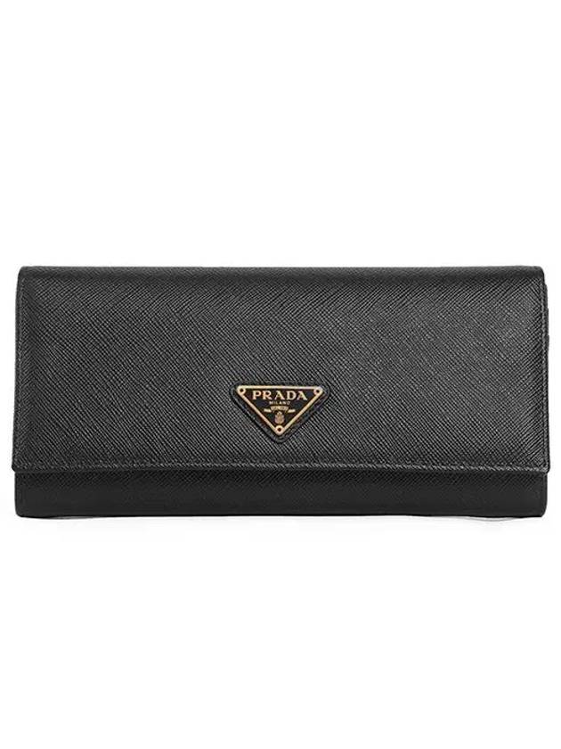 Saffiano Triangular Logo Flap Long Wallet Black - PRADA - BALAAN 1