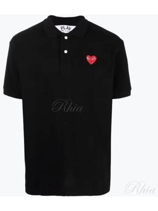 Red Heart Wappen Polo Shirt Black - COMME DES GARCONS - BALAAN 2