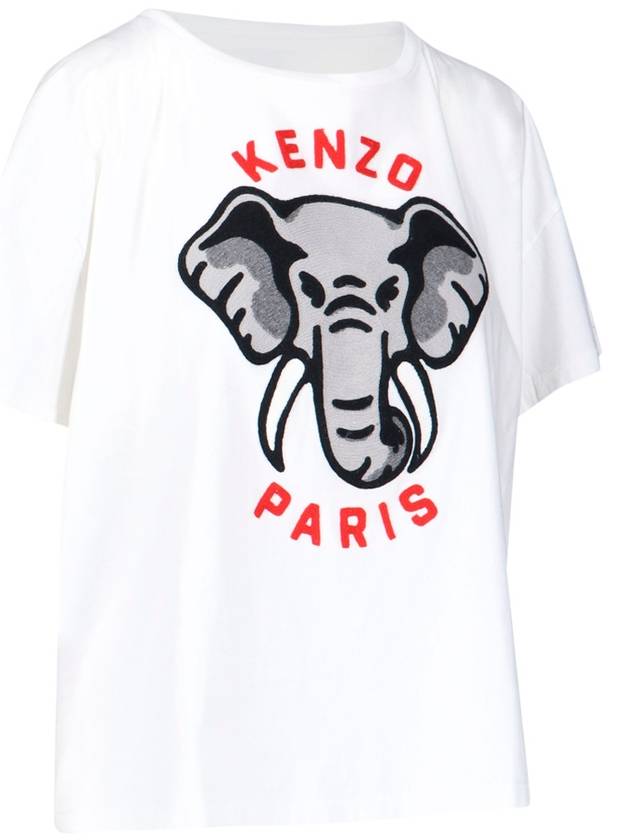 Elephant Cotton Short Sleeve T-Shirt White - KENZO - BALAAN 3