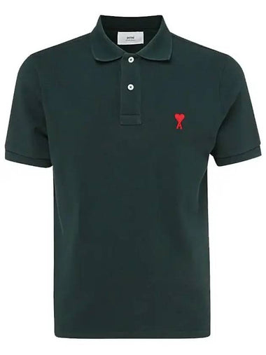 Small Heart Logo Polo Shirt Heather Evergreen - AMI - BALAAN 1