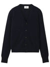 Heart Logo V Neck Cashmere Cardigan Navy - AMI - BALAAN 2