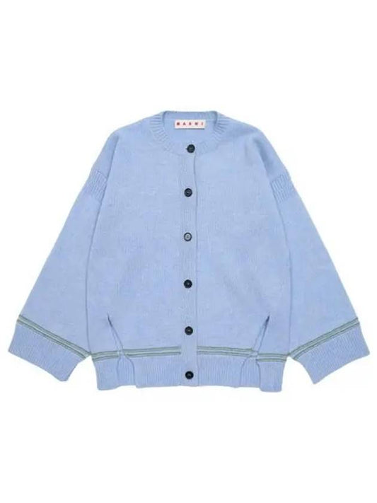 Back Logo Oversized Fit Wool Cardigan Blue - MARNI - BALAAN 2