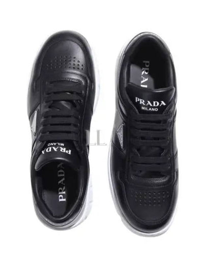 Downtown Triangle Logo Leather Low Top Sneakers Black - PRADA - BALAAN 2