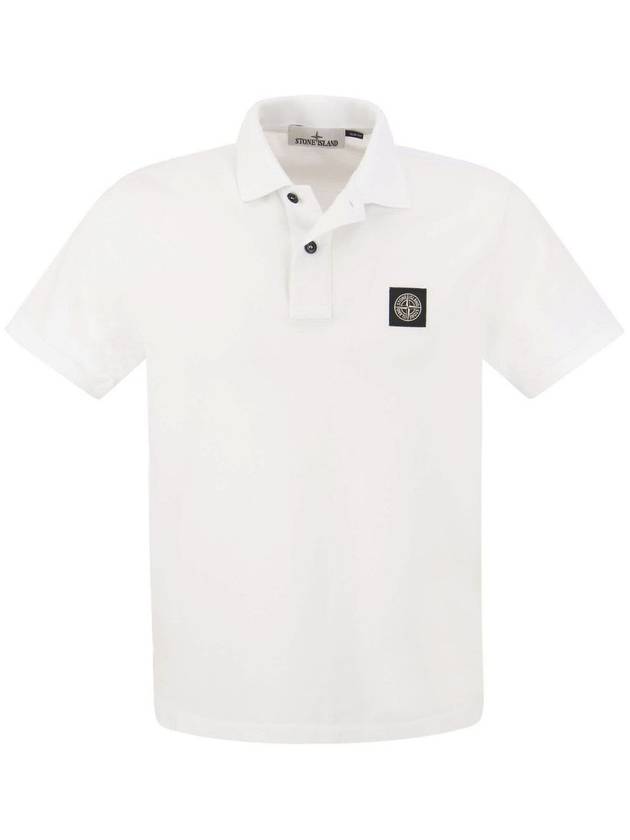 Pique Stretch Cotton Short Sleeve Polo Shirt White - STONE ISLAND - BALAAN 2