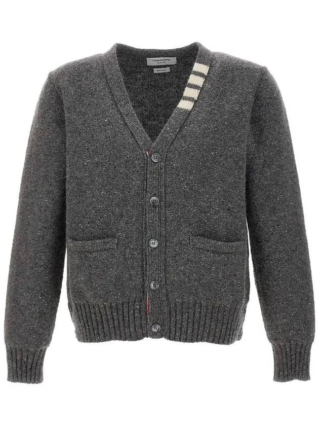 Reverse Jersey Stitch Donegal 4-Bar V-Neck Cardigan Grey - THOM BROWNE - BALAAN 2