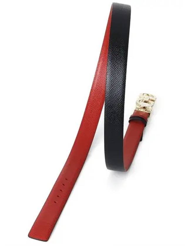 Reversible Gancini Leather Belt Black Lipstick Red - SALVATORE FERRAGAMO - BALAAN 4