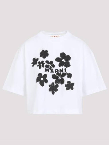 Floral Short Sleeve T-Shirt Lily White - MARNI - BALAAN 1