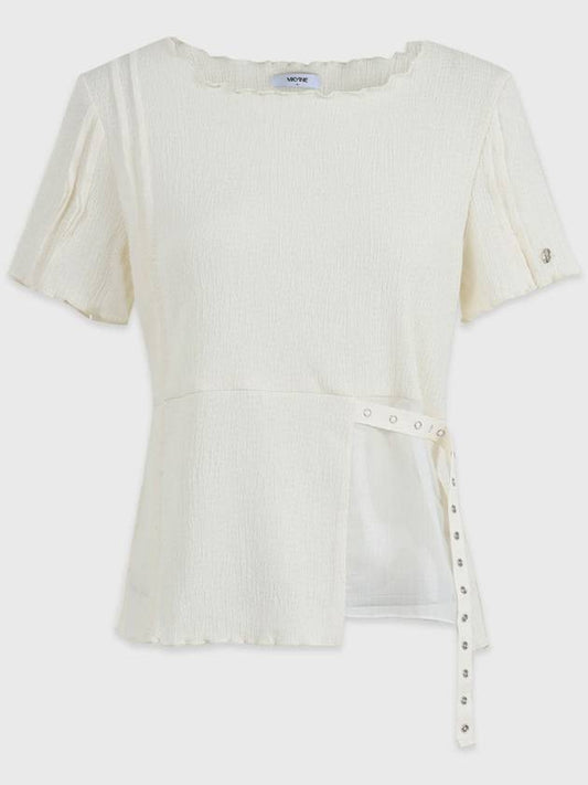 Ripple Wrinkle Chiffon Mix Strap Point Short Sleeve T Shirt - MICANE - BALAAN 1