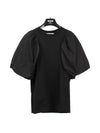 Women's Puff Sleeve Crew Neck Cotton Short Sleeve T-Shirt Black - MSGM - BALAAN 1