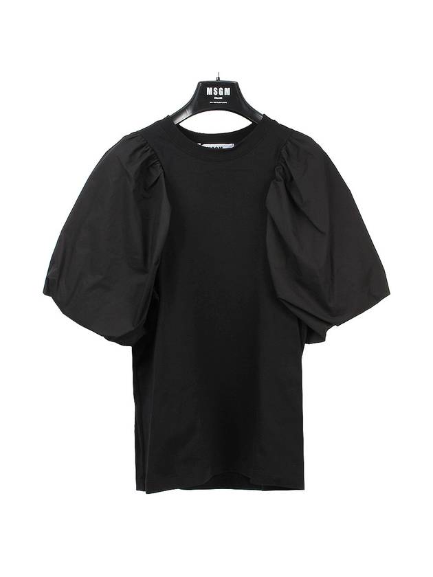 Women's Puff Sleeve Crew Neck Cotton Short Sleeve T-Shirt Black - MSGM - BALAAN 1