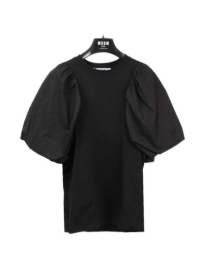 Women's Puff Sleeve Crew Neck Cotton Short Sleeve T-Shirt Black - MSGM - BALAAN 2