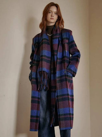 Muffler set handmade wool check long coat - MAXZA - BALAAN 1