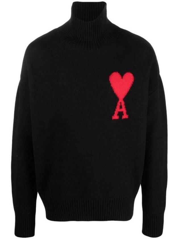 Heart Logo Knit Turtleneck Black - AMI - BALAAN 2