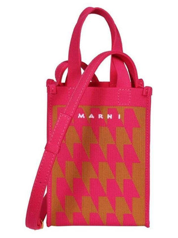 Houndstooth Pattern Small Tote Bag Rose - MARNI - BALAAN 1