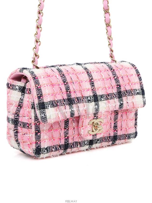 Classic Mini Cross Wool Tweed Gold Pink Clmi Chain Bag A69900 - CHANEL - BALAAN 3