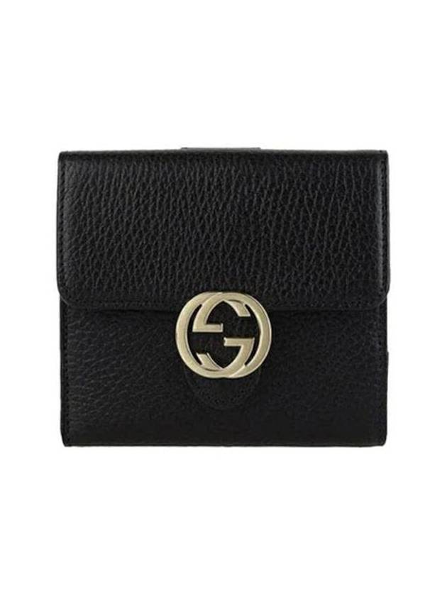 Interlocking G Flap Leather Half Wallet Black - GUCCI - BALAAN 1