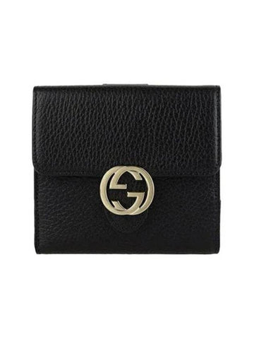 Interlocking G Flap Leather Half Wallet Black - GUCCI - BALAAN 1