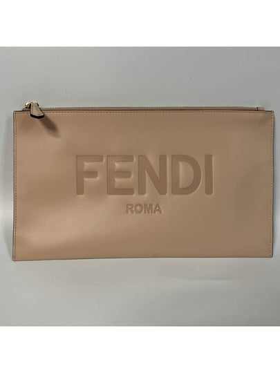 Logo Medium Leather Clutch Bag Pink - FENDI - BALAAN 2