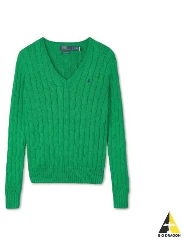 W cable knit cotton V neck sweater green - POLO RALPH LAUREN - BALAAN 1