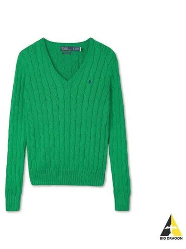 W cable knit cotton V neck sweater green - POLO RALPH LAUREN - BALAAN 1