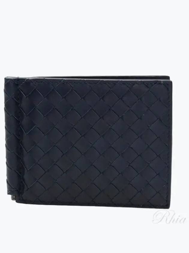 Intrecciato Money Clip Leather Half Wallet Navy - BOTTEGA VENETA - BALAAN 2