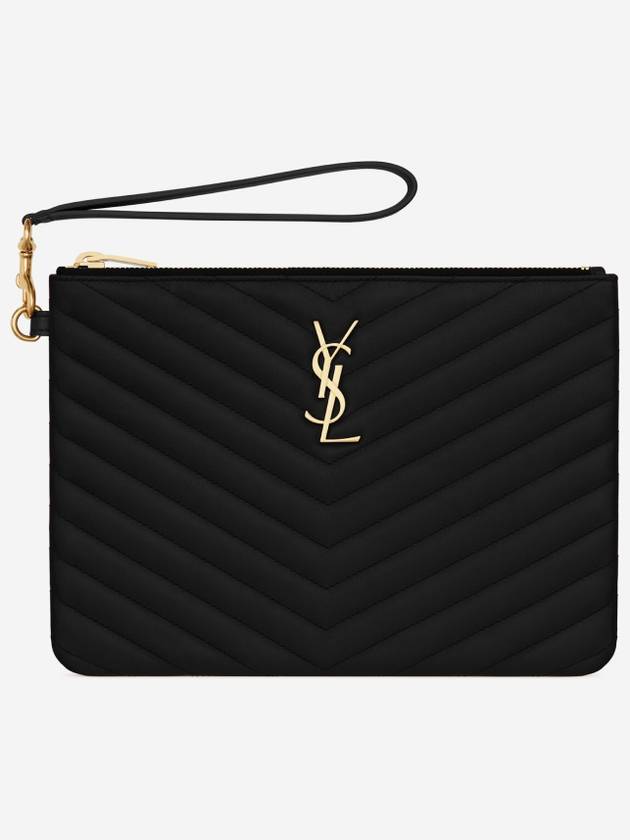 Matelasse Monogram Logo Strap Clutch Bag Black - SAINT LAURENT - BALAAN 2