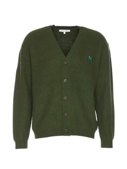 Bold Fox Head Patch Comfort Ribbed Cardigan Green - MAISON KITSUNE - BALAAN 2