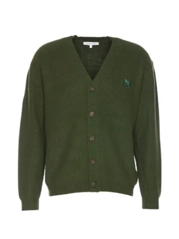 Bold Fox Head Patch Comfort Ribbed Cardigan Green - MAISON KITSUNE - BALAAN 3