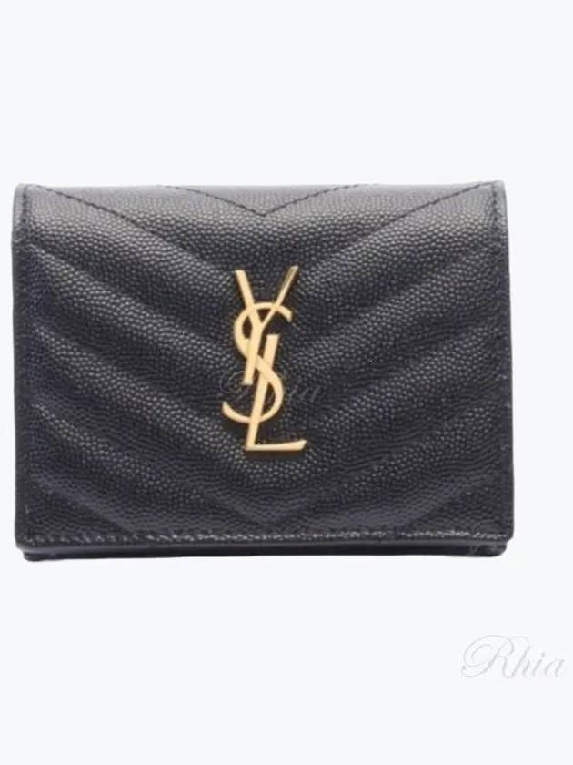 Monogram Caviar Leather Flap Card Wallet Black - SAINT LAURENT - BALAAN 2