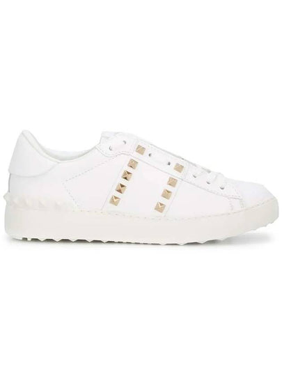 Rockstud Leather Low Top Sneakers White - VALENTINO - BALAAN 2