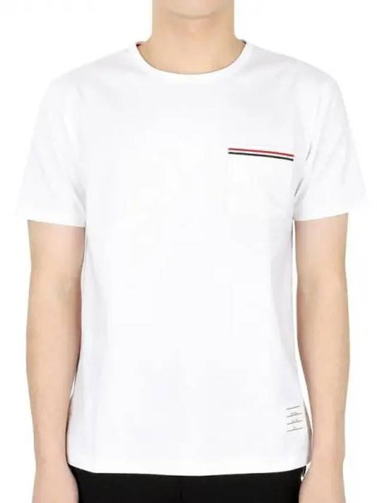 Men's Medium Weight Jersey Tipped Pocket Crewneck Short Sleeve T-Shirt White - THOM BROWNE - BALAAN 2