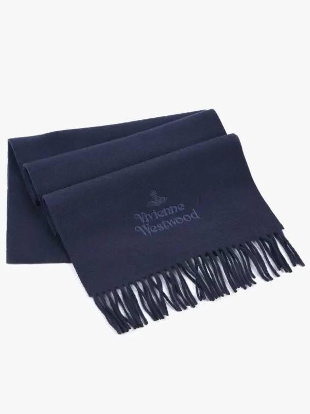 Embroidered Logo Wool Muffler Navy - VIVIENNE WESTWOOD - BALAAN 5