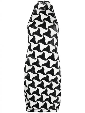 wave triangle pattern halterneck midi dress - BOTTEGA VENETA - BALAAN 1